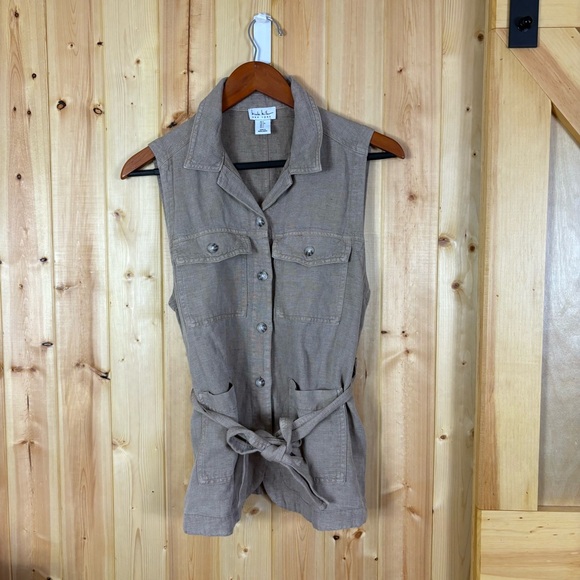 Nicole Miller Utility Vest Blouse Women’s Sz Small Linen Blend Quiet Luxury - Picture 2 of 12